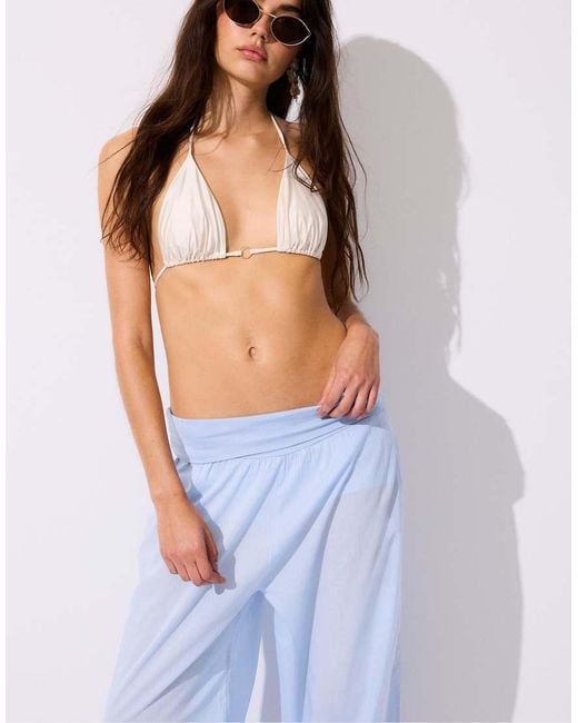 Stradivarius White Balloon Trousers With Turn-down Waist