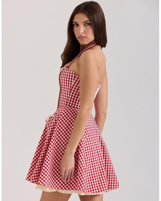 House Of Cb Pink Heidi Cotton Halter Neck Mini Dress
