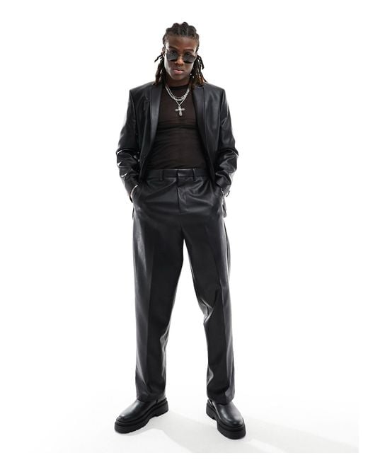ASOS Black Skinny Faux Leather Suit Jacket for men