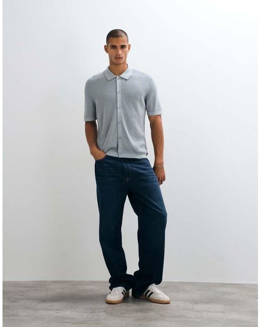Boss Gray Akepalo Relaxed Fit Button Through Knitted Shirt for men