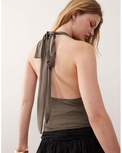 Weekday White Plunge Drape Front Halter Neck Top With Low Back