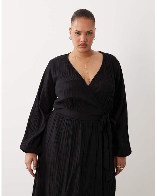 Esmee Curve Black Esmée Curve Wrap Front Long Sleeve Maxi Beach Dress