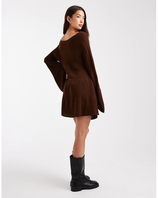 Miss Selfridge Brown Tired Long Sleeve Knit Floaty Smock Dress