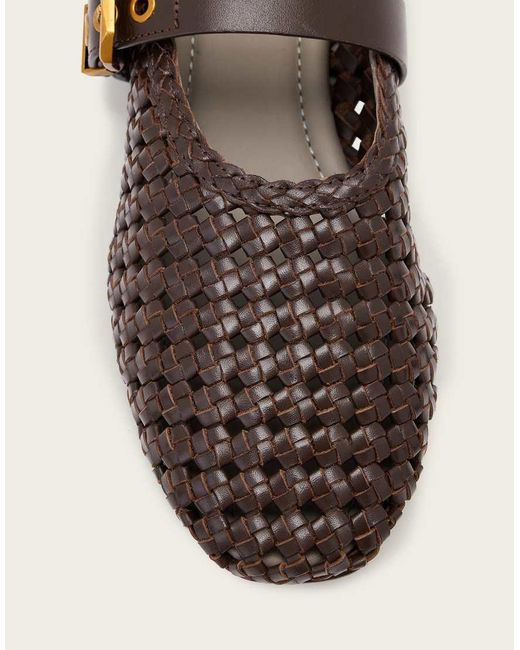 AllSaints Natural Sabine Leather Woven Ballet Flats With Gold Buckle Strap