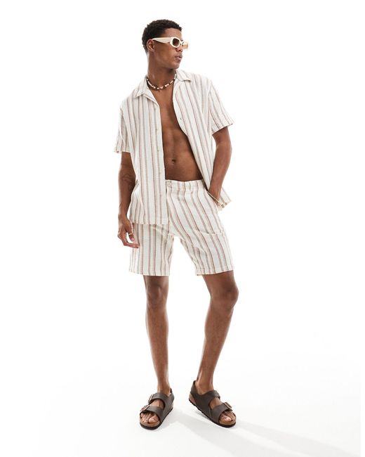 Pantalones cortos color crema a rayas SELECTED de hombre de color White