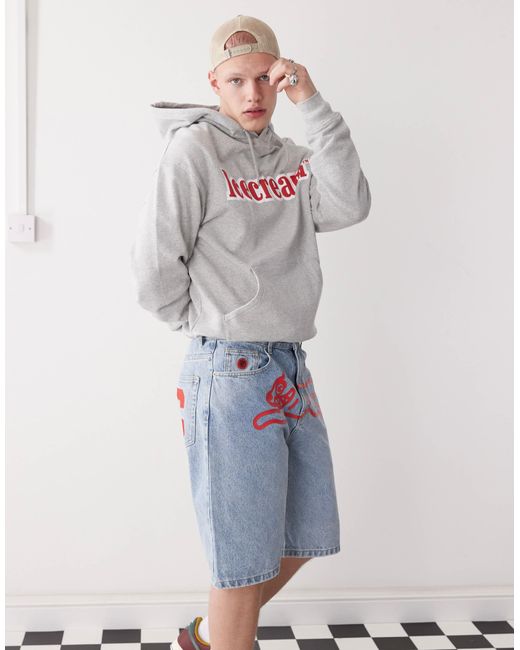 Short en jean à imprimé chien qui court - clair délavé ICECREAM pour homme en coloris White