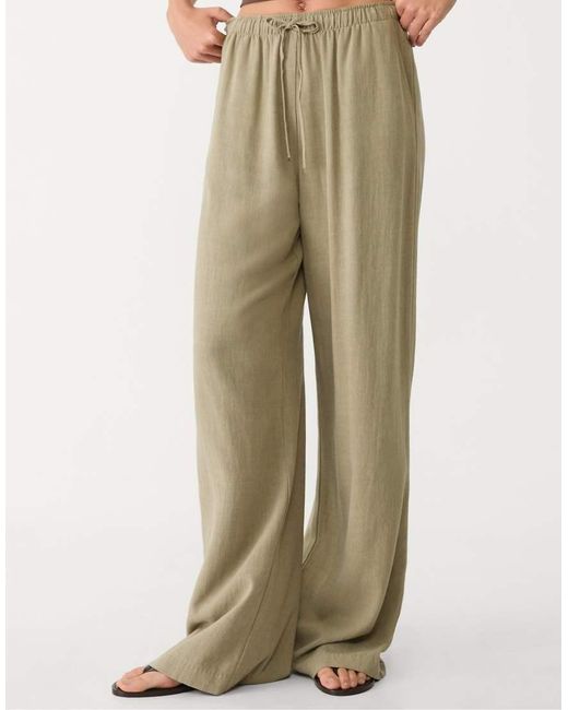 Stradivarius Natural Trousers With Linen