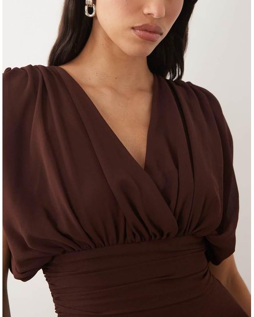 TFNC London Brown Bridesmaid Pleated Chiffon Maxi Dress