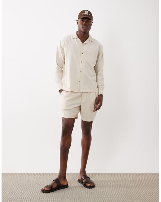 ASOS Natural Co-Ord Relaxed Revere Shirt With Linen for men