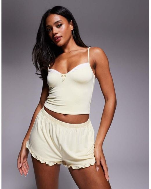 Oh Polly Yellow Double Layer Cami Pyjama Top Co-ord