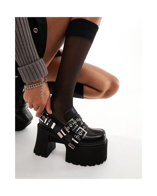 Lamoda Black No Faith Platform Loafers With Buckles And Studded Detail