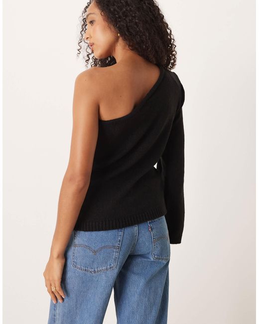 ASOS Black Knitted One Shoulder Top With Shoulder Pads