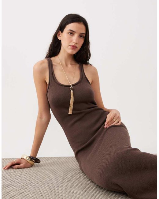 ASOS Natural Knitted Cotton Blend U-Scoop Maxi Dress