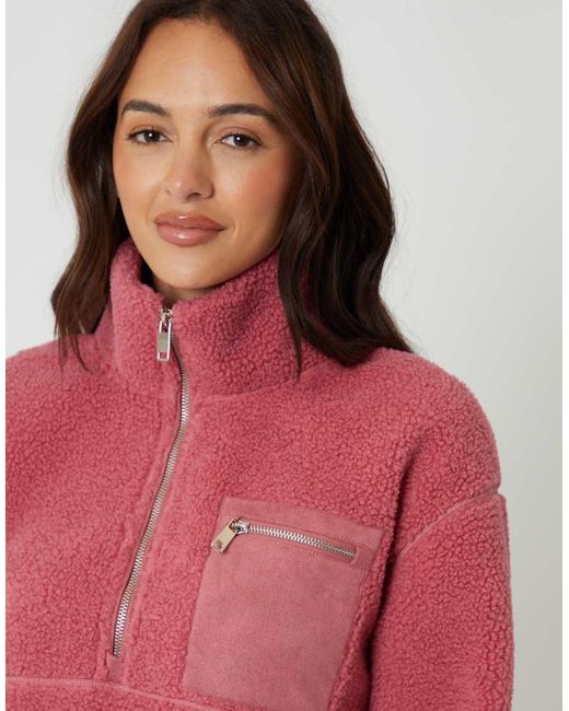 Threadbare Pink Half Zip Borg Fleece