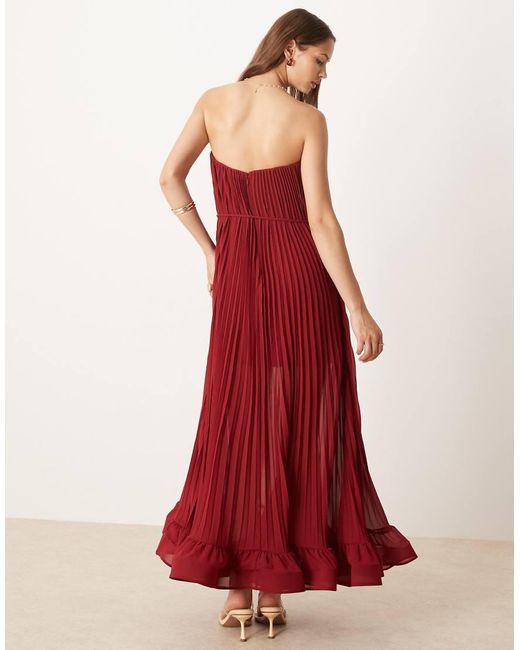 Forever New Red Bandeau Pleated Midaxi Dress