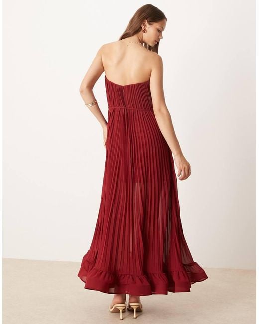Vestido Semilargo Plisado Con Escote Palabra De Honor De Forever New de color Red