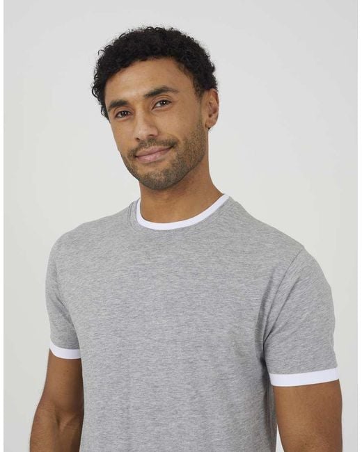 Brave Soul Gray Cotton Contrast Trim T-Shirt for men