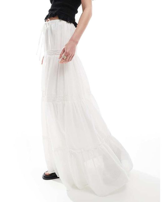 ASOS Boho Maxi Rok Met Kanten Inzetstukken En Stroken in het White