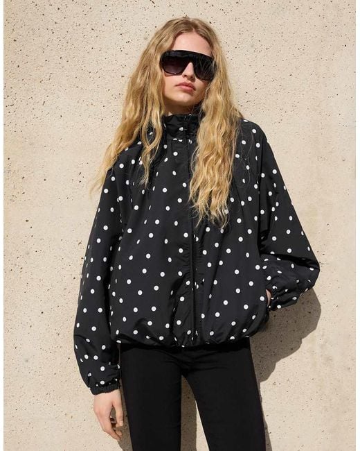 Bershka Black Oversize Polka Dot Jacket