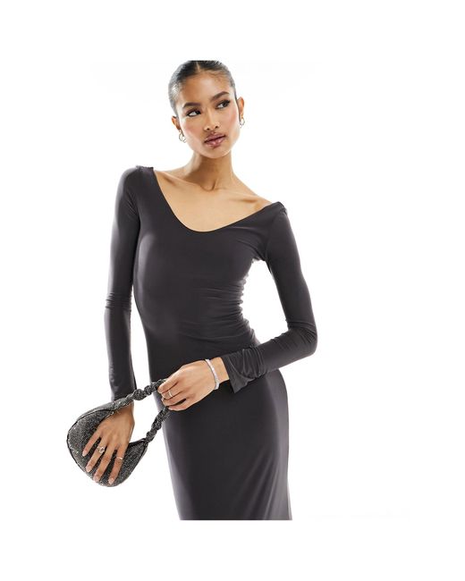 Fashionkilla Black Sculpted V Neck Off Shoulder Maxi Dress