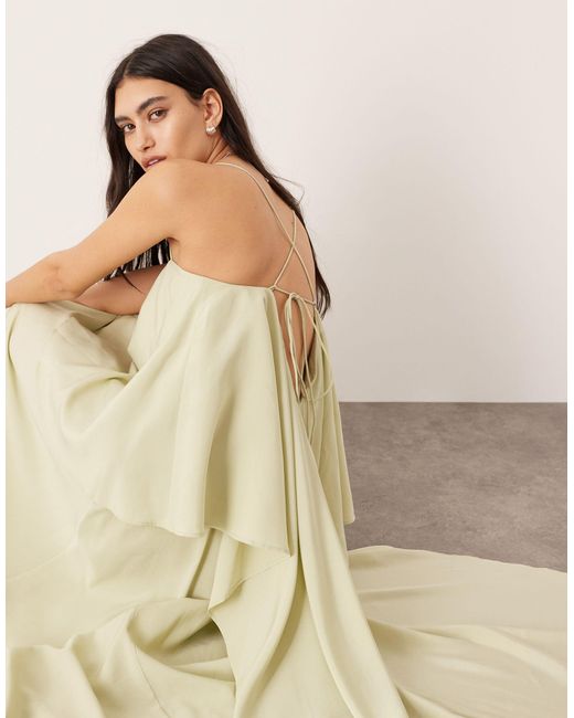 ASOS Natural Strappy Square Neck Maxi With Pockets And Dramatic Drape Detail