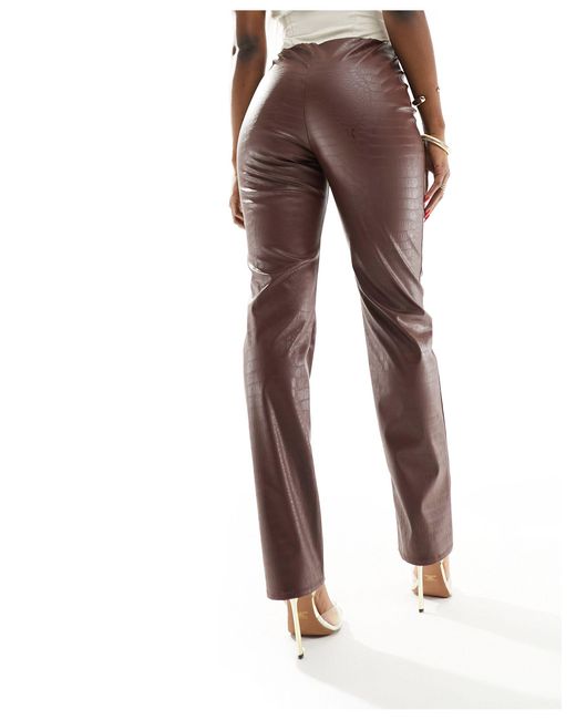 ASOS Brown Leather Look Straight Leg Trousers