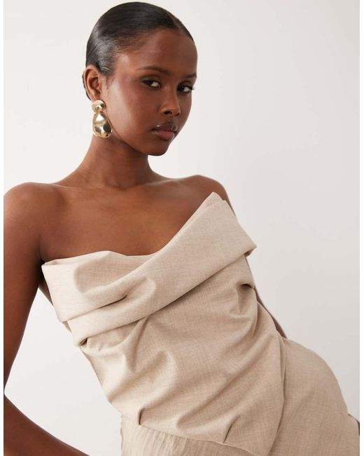 ASOS Natural Draped Bodice Structured Bandeau Midi Dress-neutral