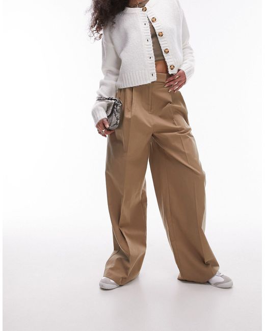 Pantalon chino à taille haute avec poches fonctionnelles - sable TOPSHOP en coloris Natural