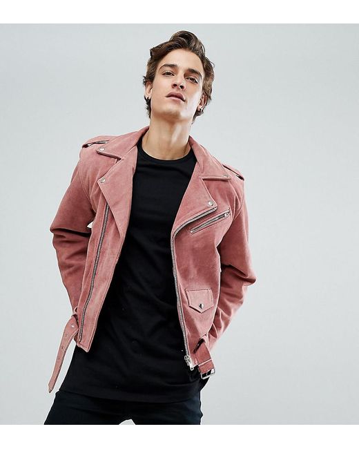 Reclaimed (vintage) Pink Inspired Real Suede Biker Jacket for men
