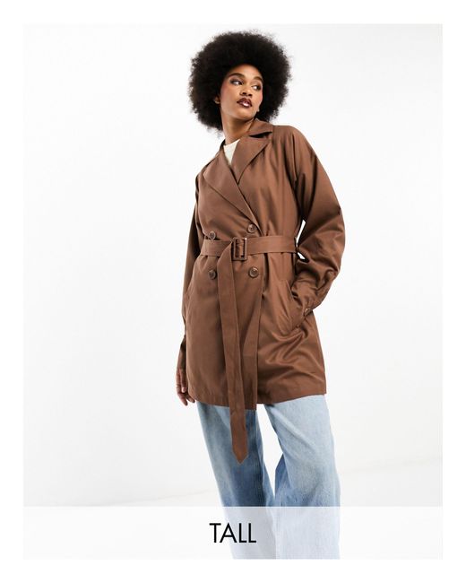Threadbare Brown Tall Lou Short Belted Trench Coat