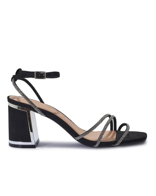 SEQWL Metallic Diamond Embellished Block Heeled Sandals