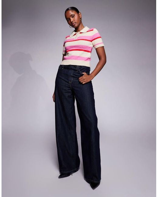 River Island Red Striped Knitted Polo