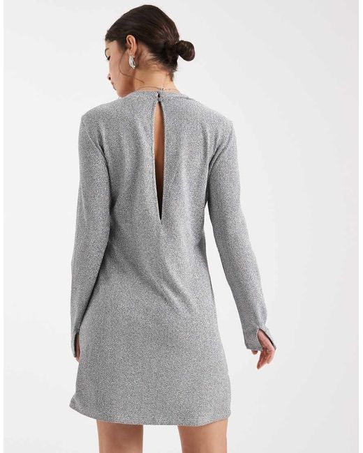 Object Gray Long Sleeve Glitter Mini Dress