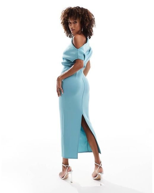 ASOS Blue Dramatic Neckline Scuba Midi Dress