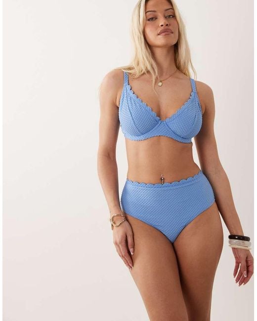 Peek & Beau Blue Textured Scallop Trim Highwaist Bikini Bottoms