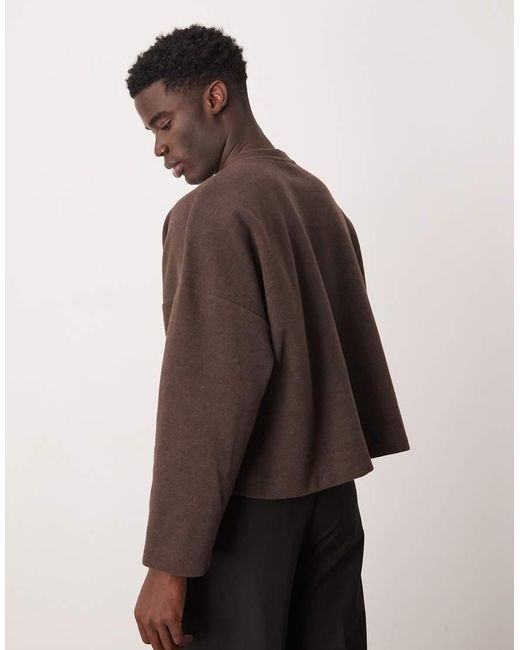 ASOS Super Oversized Cropped Henley-Trui Van Zware Geribbelde Stof in het Brown voor heren