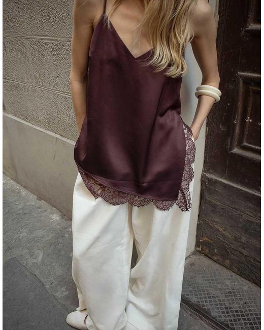 NA-KD Purple Slit Detail Lace Singlet