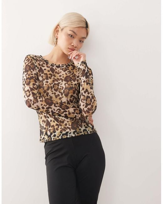 Noisy May Natural – netzstoff-oberteil mit leopardenmuster