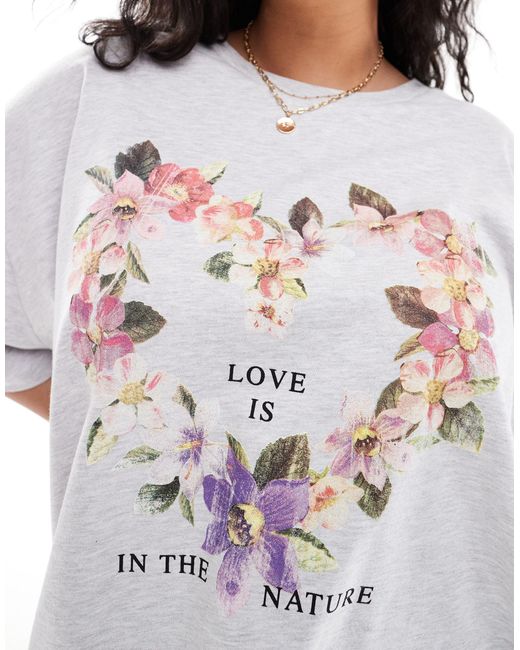 Asos design curve - t-shirt oversize à imprimé cœur en fleurs ASOS en coloris White
