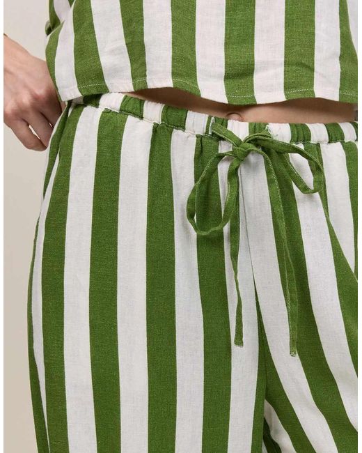 Nobody's Child Petite Green Reese Linen Mix Wide Leg Pants