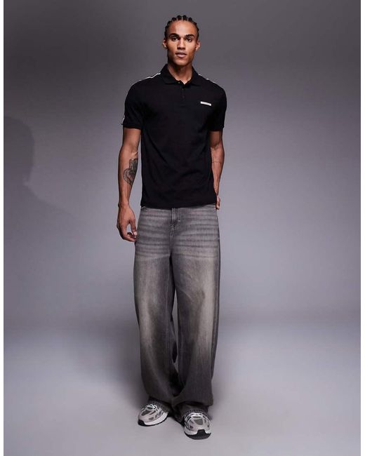 EA7 Gray Armani Polo Shirt With Contrast Logo Taping for men