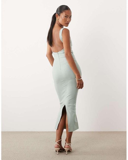 Vesper White Petite Bengaline Square Neck Scoop Back Midaxi Dress