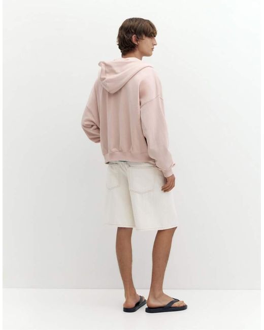 Pull&Bear White baggy Relaxed Denim Bermuda Shorts for men