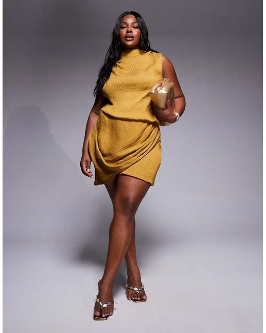 ASOS Metallic Asos Design Curve Asymmetric Drape Mini Dress