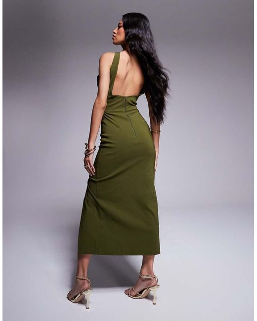 Vesper Green Halter Neck Midaxi Dress With Front Cut Out