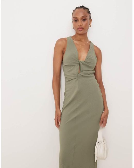 Vestido Midi Verde Salvia Pálido Con Detalle Anudado Y Drapeado En La Parte Delantera De Asos Design Tall ASOS de color Green