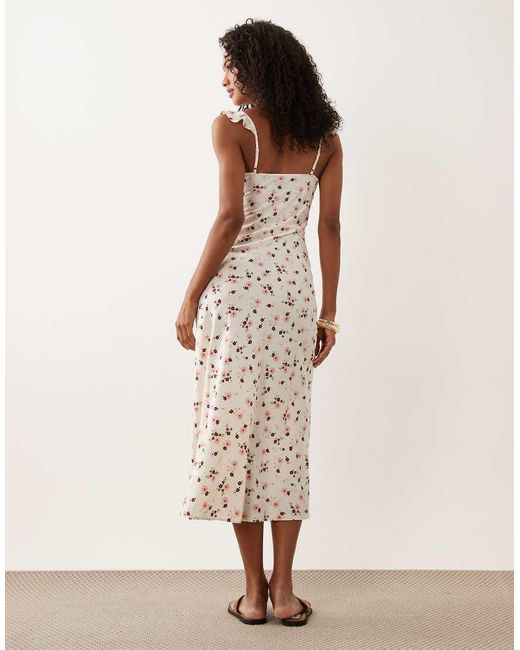New Look White Floral Ruffle Strappy Midi Dress