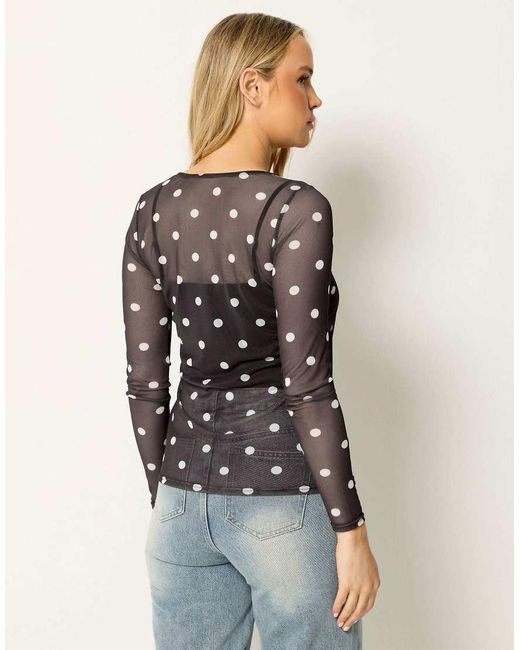 Long Tall Sally Black Polka Dot Mesh Top