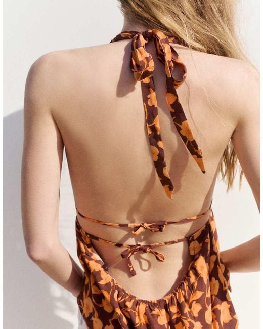 Pull&Bear Brown Floral Halter Top