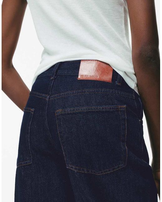Pull&Bear Blue Wide Leg Jeans With Crossover Waistband